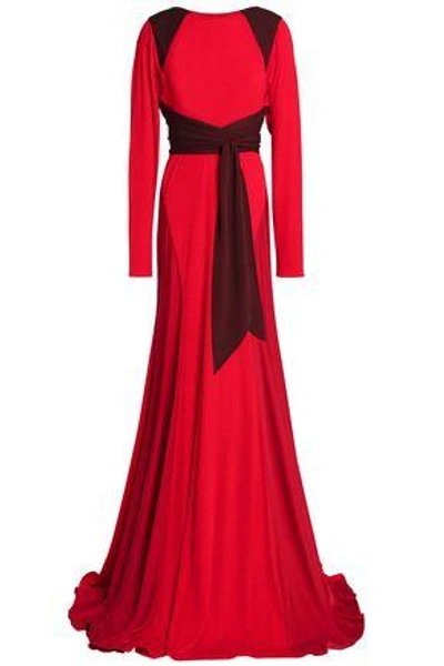 Shop Vionnet Woman Two-tone Crepe De Chine And Stretch-jersey Gown Claret