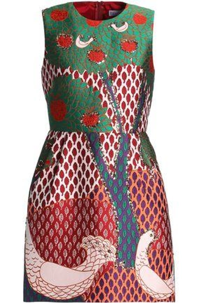 Shop Red Valentino Woman Glittered Jacquard Mini Dress Green