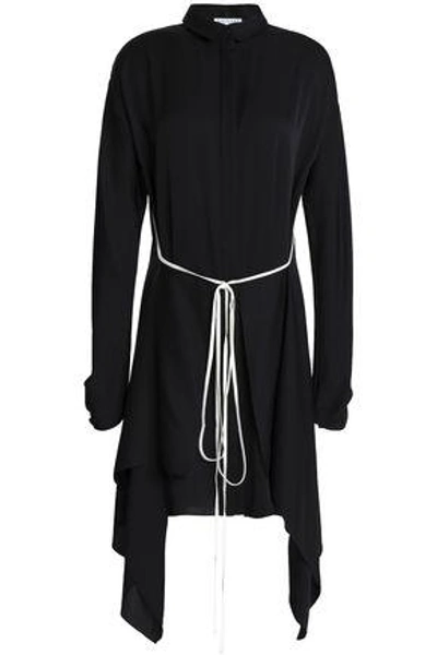 Shop Vionnet Woman Asymmetric Belted Silk-blend Mini Dress Black