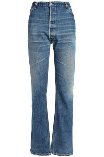 Shop Re/done By Levi's Woman Distressed High-rise Bootcut Jeans Dark Denim