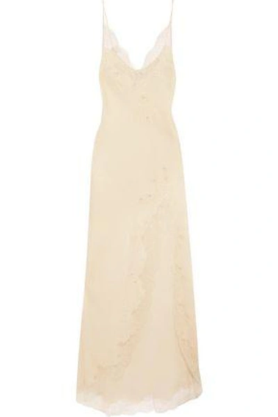 Shop Carine Gilson Woman Lace-trimmed Embellished Silk Chemise Beige