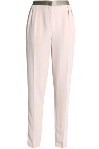 Shop Vionnet Woman Silk Satin-trimmed Crepe Tapered Pants Blush