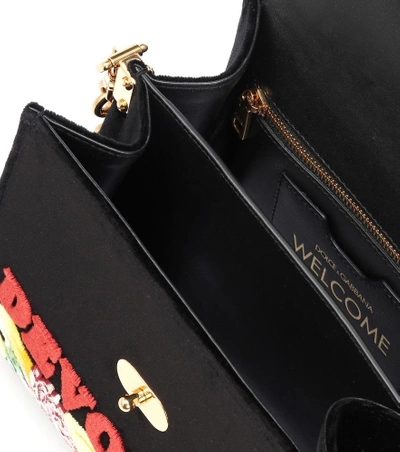 Shop Dolce & Gabbana Welcome Velvet Shoulder Bag In Black