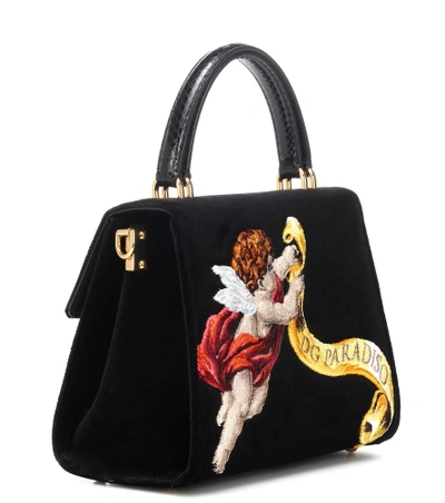 Shop Dolce & Gabbana Welcome Velvet Shoulder Bag In Black