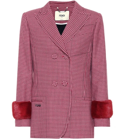 Shop Fendi Checked Wool Blazer With Mink Fur In Red