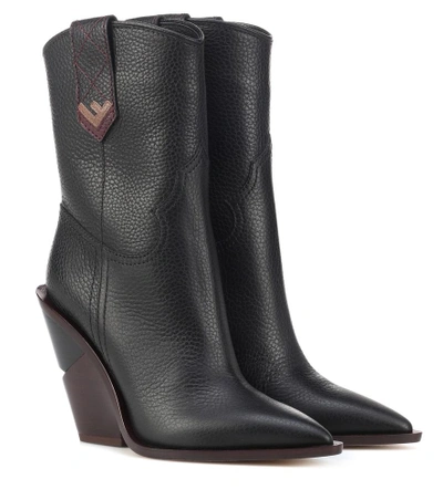 Shop Fendi Leather Cowboy Boots In Black