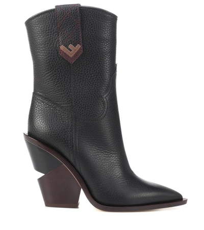 Shop Fendi Leather Cowboy Boots In Black