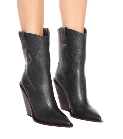 Shop Fendi Leather Cowboy Boots In Black