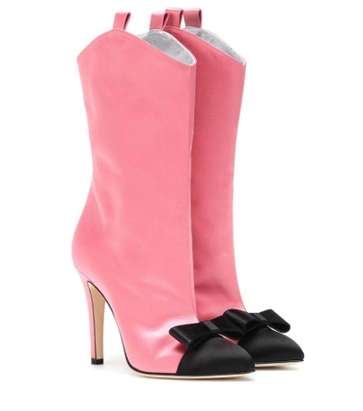 Shop Alessandra Rich Satin Ankle Boots In Pink