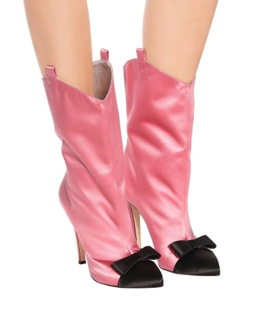 Shop Alessandra Rich Satin Ankle Boots In Pink