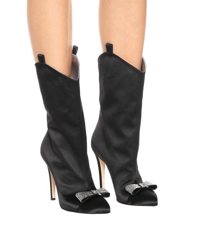 Shop Alessandra Rich Crystal Embellished Satin Boots In Black
