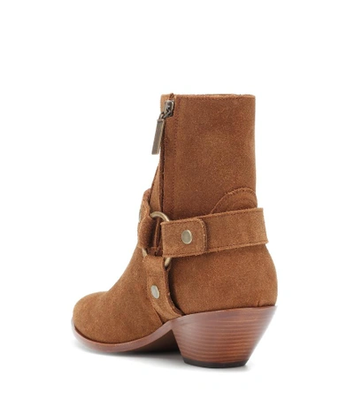 Shop Saint Laurent West Harness Suede Ankle Boots In Brown