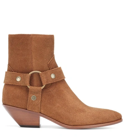 Shop Saint Laurent West Harness Suede Ankle Boots In Brown