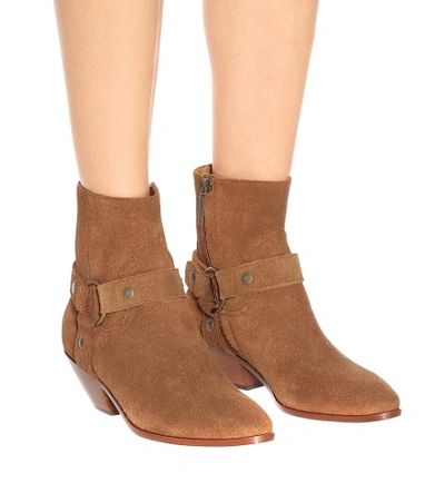 Shop Saint Laurent West Harness Suede Ankle Boots In Brown