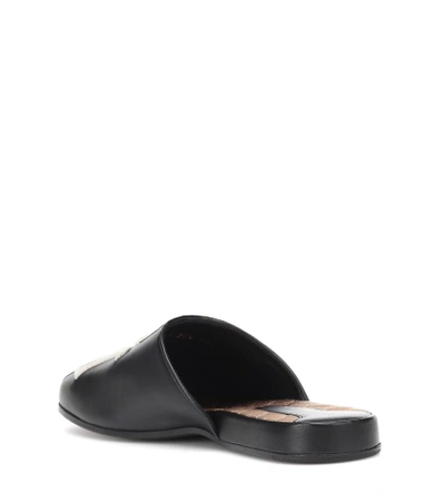 Shop Gucci Ny Yankees Leather Slippers In Black