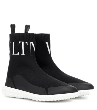 Shop Valentino Vltn Sock Sneakers In Black