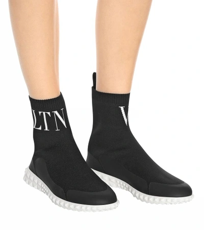 Shop Valentino Vltn Sock Sneakers In Black