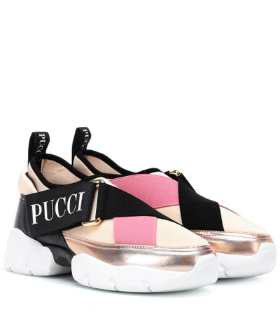 Shop Emilio Pucci Neoprene And Leather Sneakers In Multicoloured