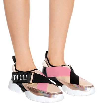 Shop Emilio Pucci Neoprene And Leather Sneakers In Multicoloured