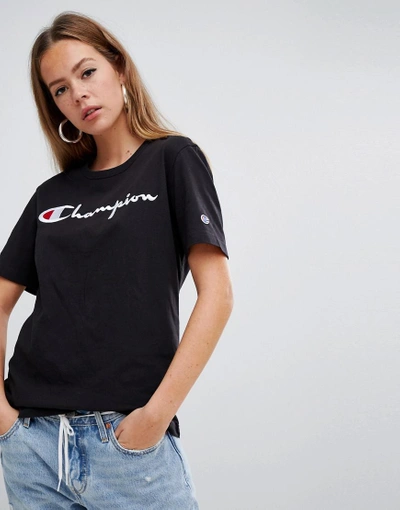 Champion Oversized T-shirt With Front Logo - Black | ModeSens