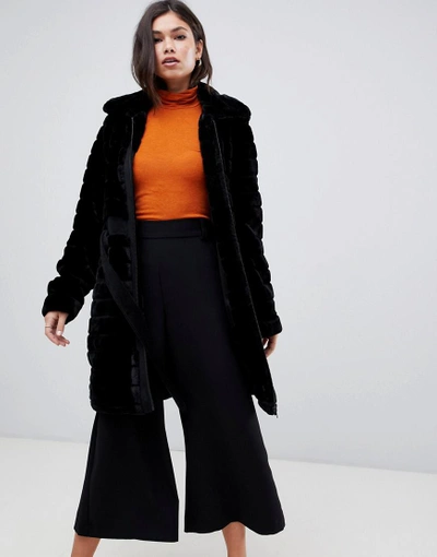 Shop Y.a.s. Faux Fur Textured Belted Coat - Black