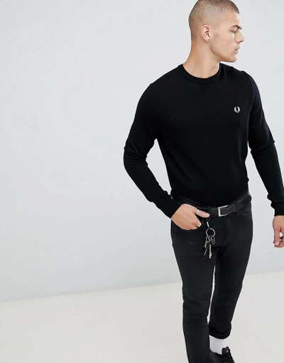Fred Perry Crew Neck Merino Knitted Sweater In Black - Black | ModeSens
