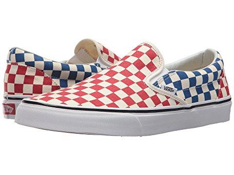 red and blue slip on vans