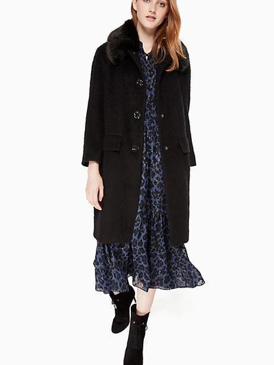 Shop Kate Spade Faux Fur Trim Coat In Black