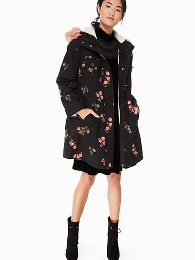 Shop Kate Spade Embroidered Twill Coat In Black