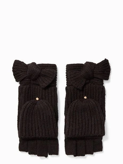 Shop Kate Spade Solid Bow Pop Top Mittens In Black