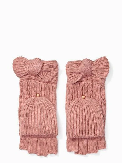 Shop Kate Spade Solid Bow Pop Top Mittens In Faded Peony