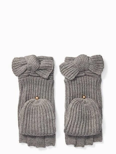 Shop Kate Spade Solid Bow Pop Top Mittens In Heather Gray