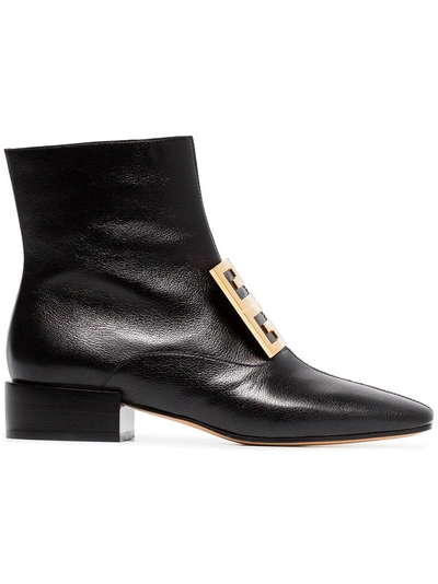 Shop Givenchy Black 4g Low Heel Leather Ankle Boots