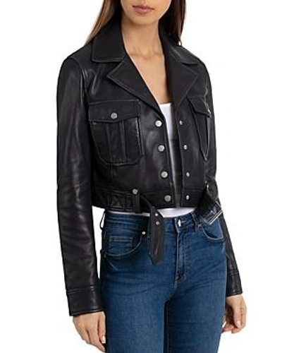 Shop Bagatelle.nyc Bagatelle. Nyc Cropped Leather Trucket Jacket In Graphite