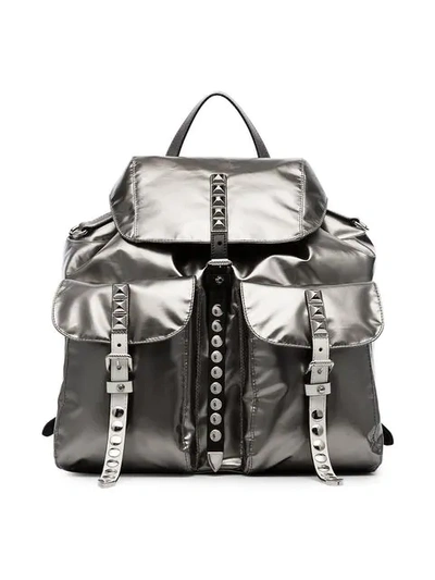Shop Prada Metallic Stud Embellished Leather Backpack