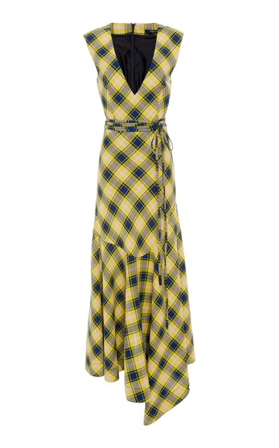 Shop Derek Lam V-neck Cotton-and-wool-blend Dress In Yellow