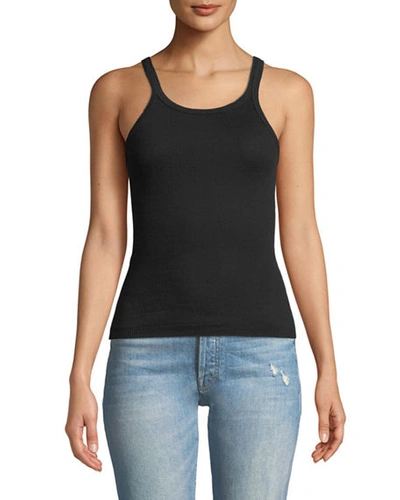 Re/done Ribbed Scoop-neck Fitted Tank In Black