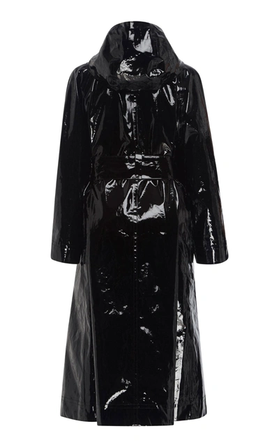 Shop Alexa Chung Hooded Vinyl Trench Coat In Black