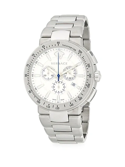 Shop Versace Round Stainless Steel Bracelet Watch In Grey