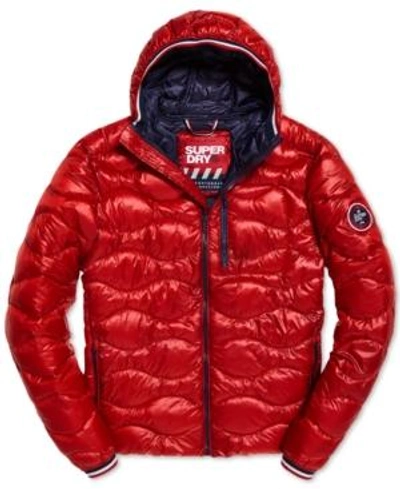 Shop Superdry Men's Wave Quilted Hooded Jacket In Bright Red