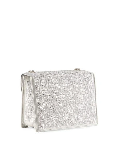 Shop Oscar De La Renta Mini Tro Crystal Suede Crossbody Bag In Silver