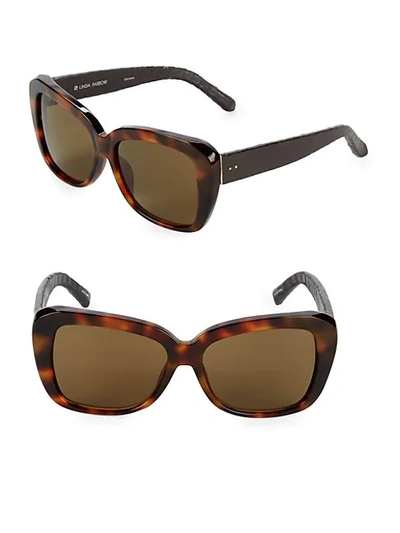 Shop Linda Farrow Luxe Snake-embossed Arm 57mm Square Sunglasses