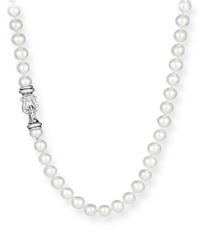 Shop David Yurman Pearl Strand Necklace With Diamonds In Silver, 8-8.5mm