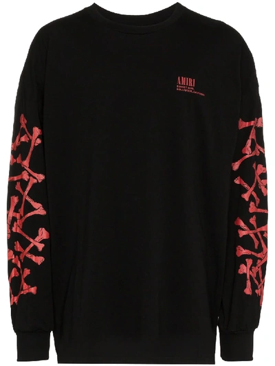 Shop Amiri Bones Print Cotton T Shirt - Black