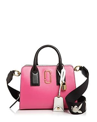 Shop Marc Jacobs Little Big Shot Leather Satchel In Vivid Pink Multi/gold