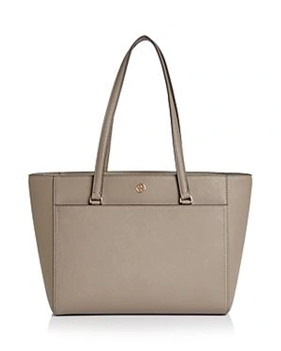 Shop Tory Burch Robinson Small Tote In Gray Heron/gold