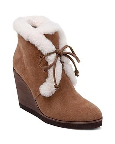 Shop Splendid Women's Catalina Suede & Shearling Lace Up Wedge Booties In Light Brown