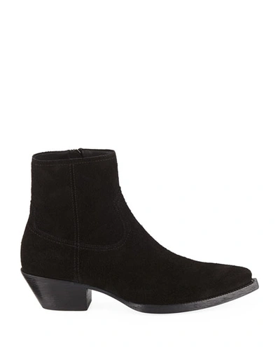 Shop Saint Laurent Men's Lukas Western Suede Boots In Black