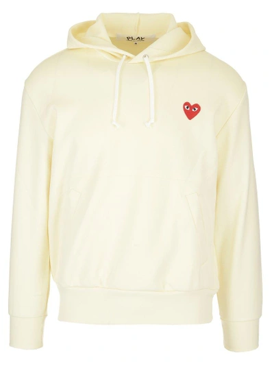 Shop Comme Des Garçons Play Heart Patch Hooded Sweatshirt In Beige