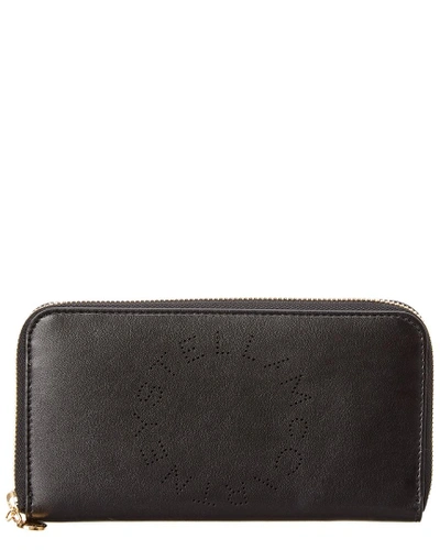Shop Stella Mccartney Perforated Logo Zip Around Leather Wallet In Black